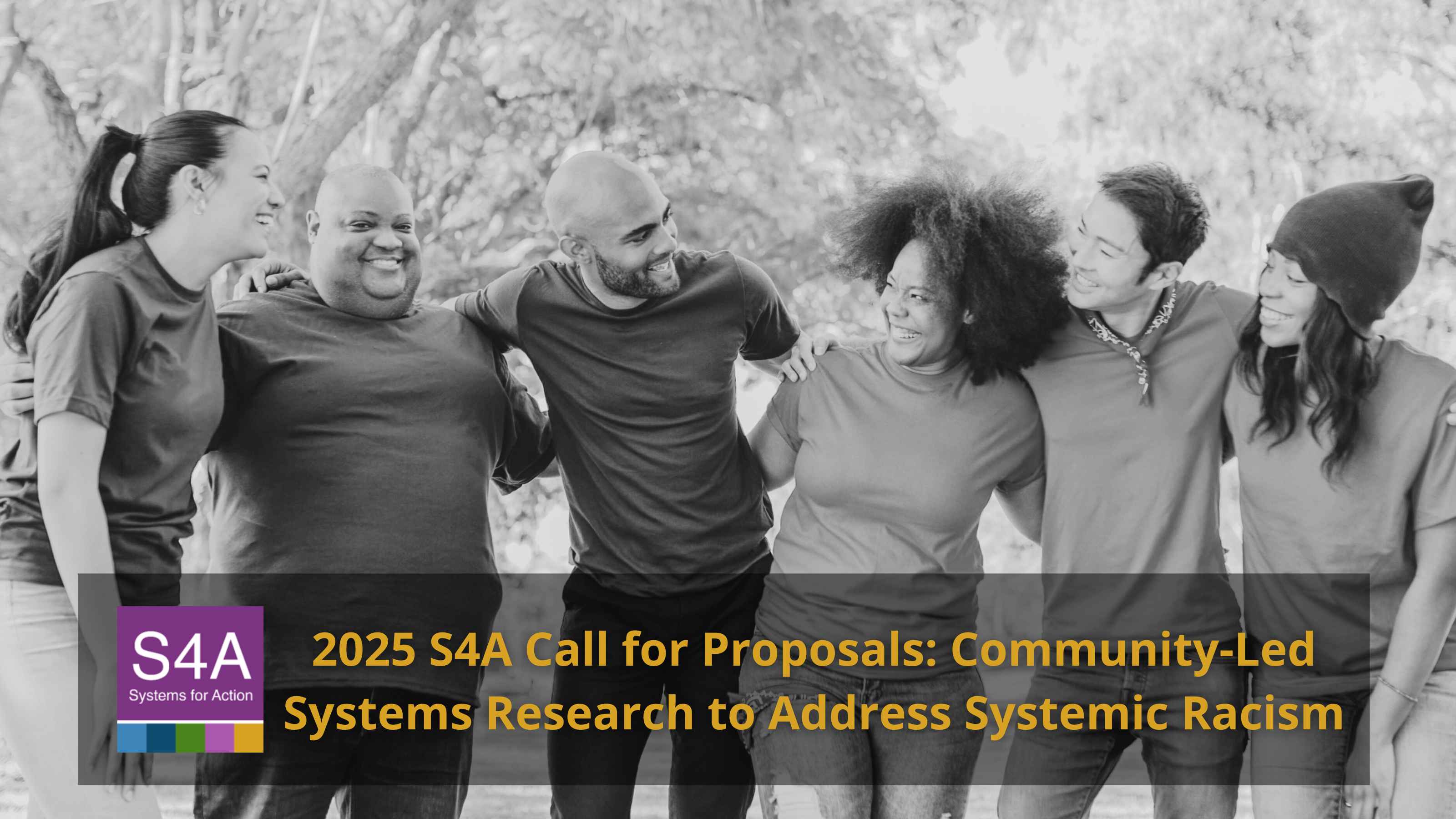 Image of people with overlay text that says 2025 S4A Call for Proposals